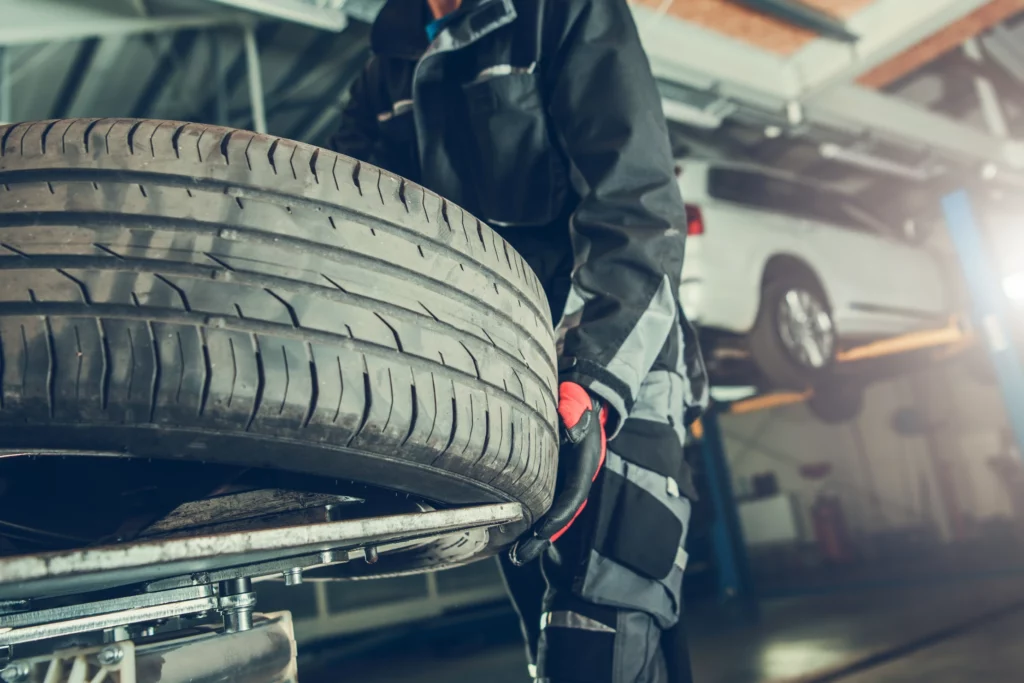 Refurbished alloy wheels stacked in Dublin workshop